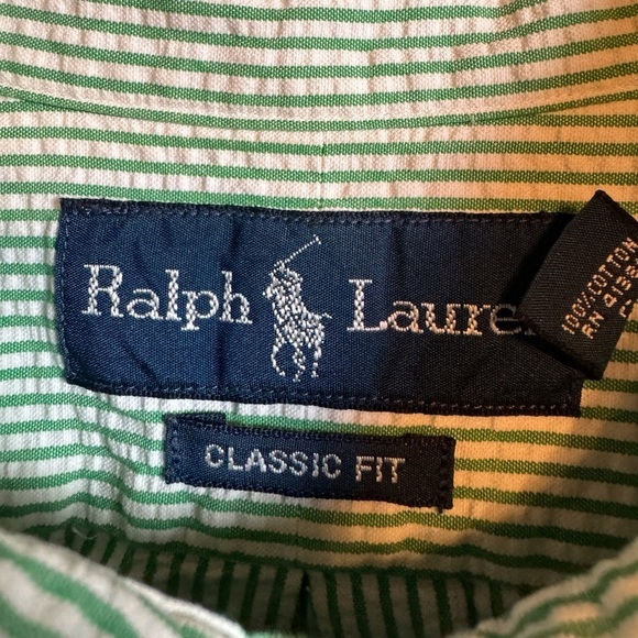 Ralph Lauren Classic Fit green and white stripe seersucker short sleeves XL - Picture 7 of 9